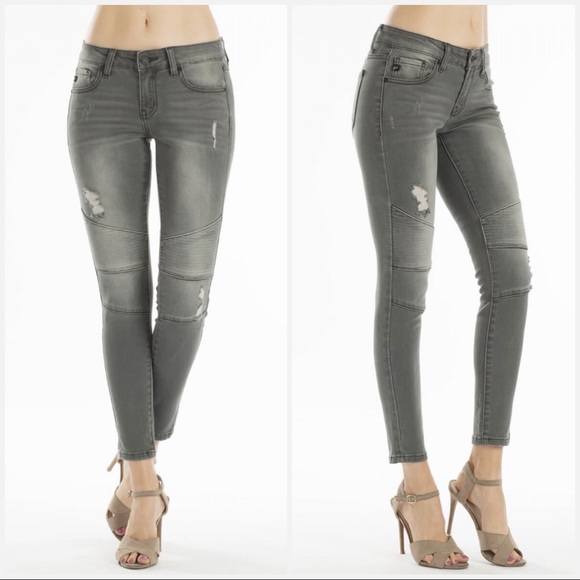 Last Sizes ‼️ Low Rise Light Gray Moto Jeans - Picture 2 of 7